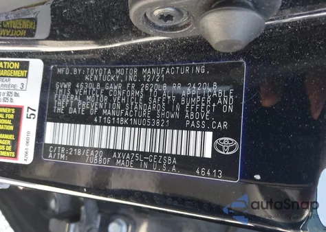 2022 Toyota Camry Se Awd from USA, damaged, VIN 4T1G11BK1NU053821